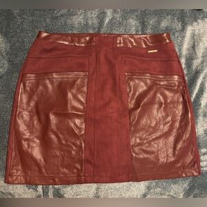 Andrew Marc New York Dark Olive Burgundy Faux Suede Leather Skirt